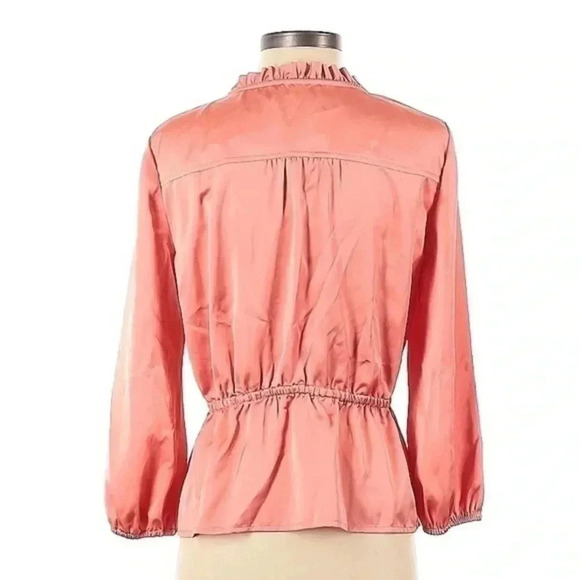 J. Crew | V-neck Button-detail Peplum Blouse Top Pink Coral Size 2 XS - Picture 3 of 4